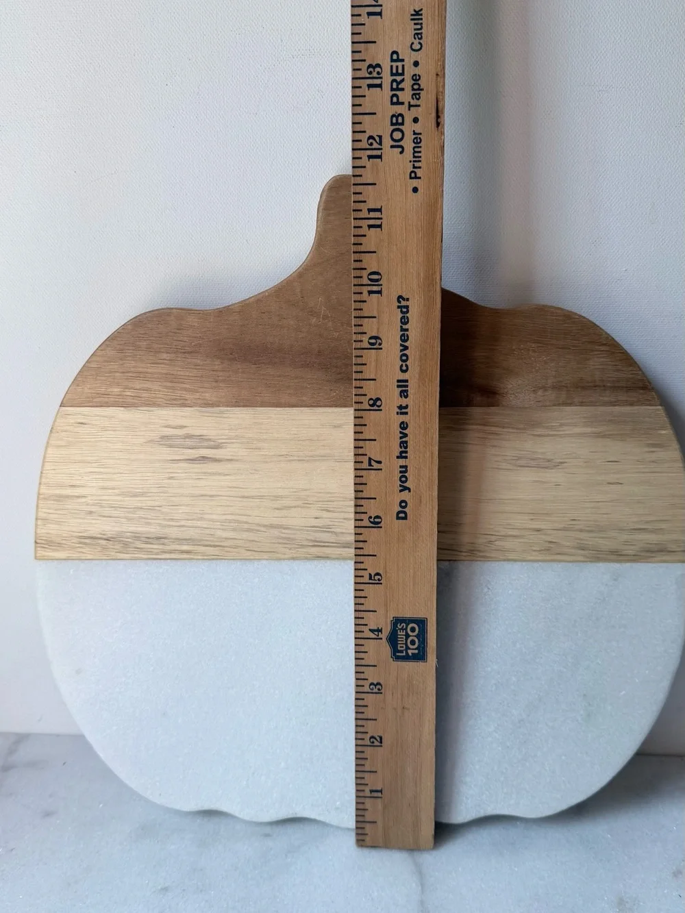 Pumpkin-Shaped Wood & Marble Serving Board - Light Wood and Pale gray